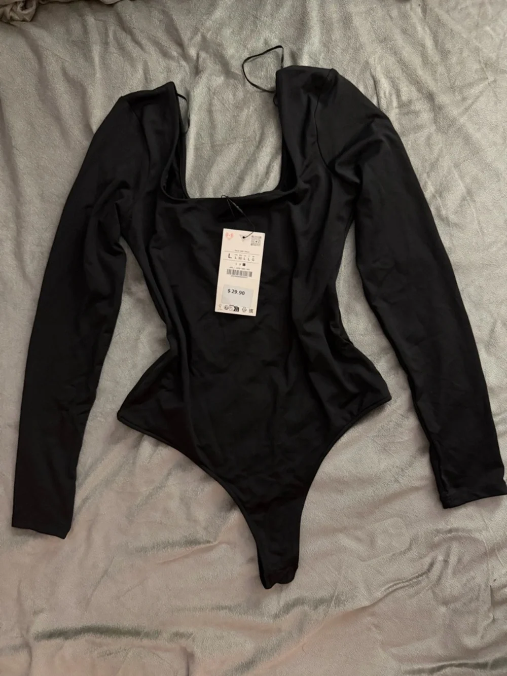 Zara Black Long-Sleeve Square-Neck Bodysuit - Picture 3 of 3